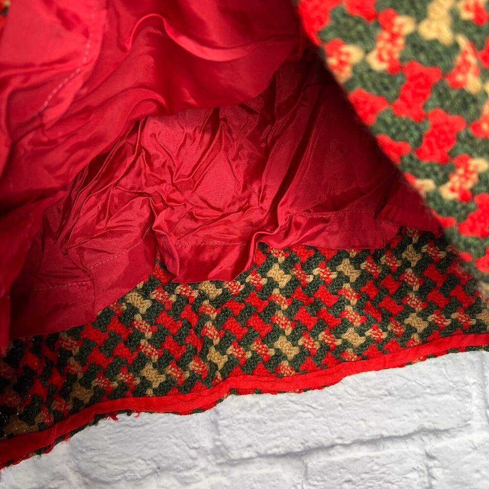 Vintage Handmade 2 Piece Outfit Pencil Skirt Cropped Vest Red Green Tweed M/L - Picture 10 of 10